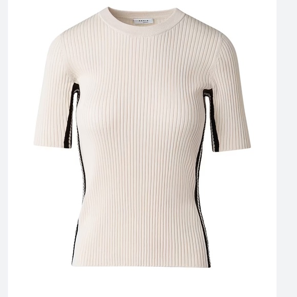 Akris Cream Ribbed Short Sleeve Tee - Picture 2 of 7